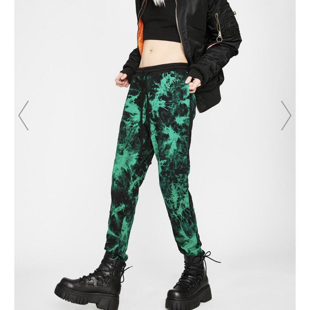 Hot & Delicious Tie Dye Joggers Black Green Splatter Style Size Medium